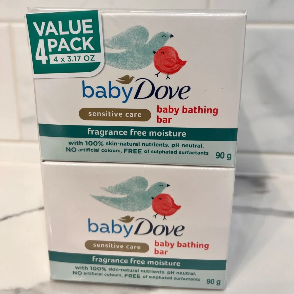 Baby Dove Baby Bathing Bar Fragrance Free Moisture Bathing Soap 90 Gram New 4 Pk